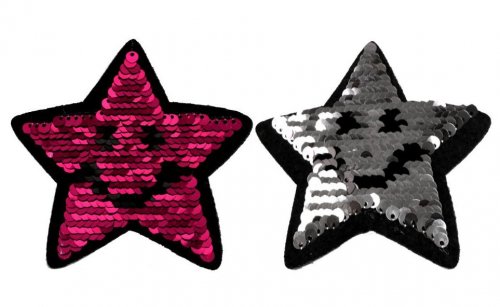 Applikation - Aufbügler - Wendepaillette Stern - fuchsia - 95 mm